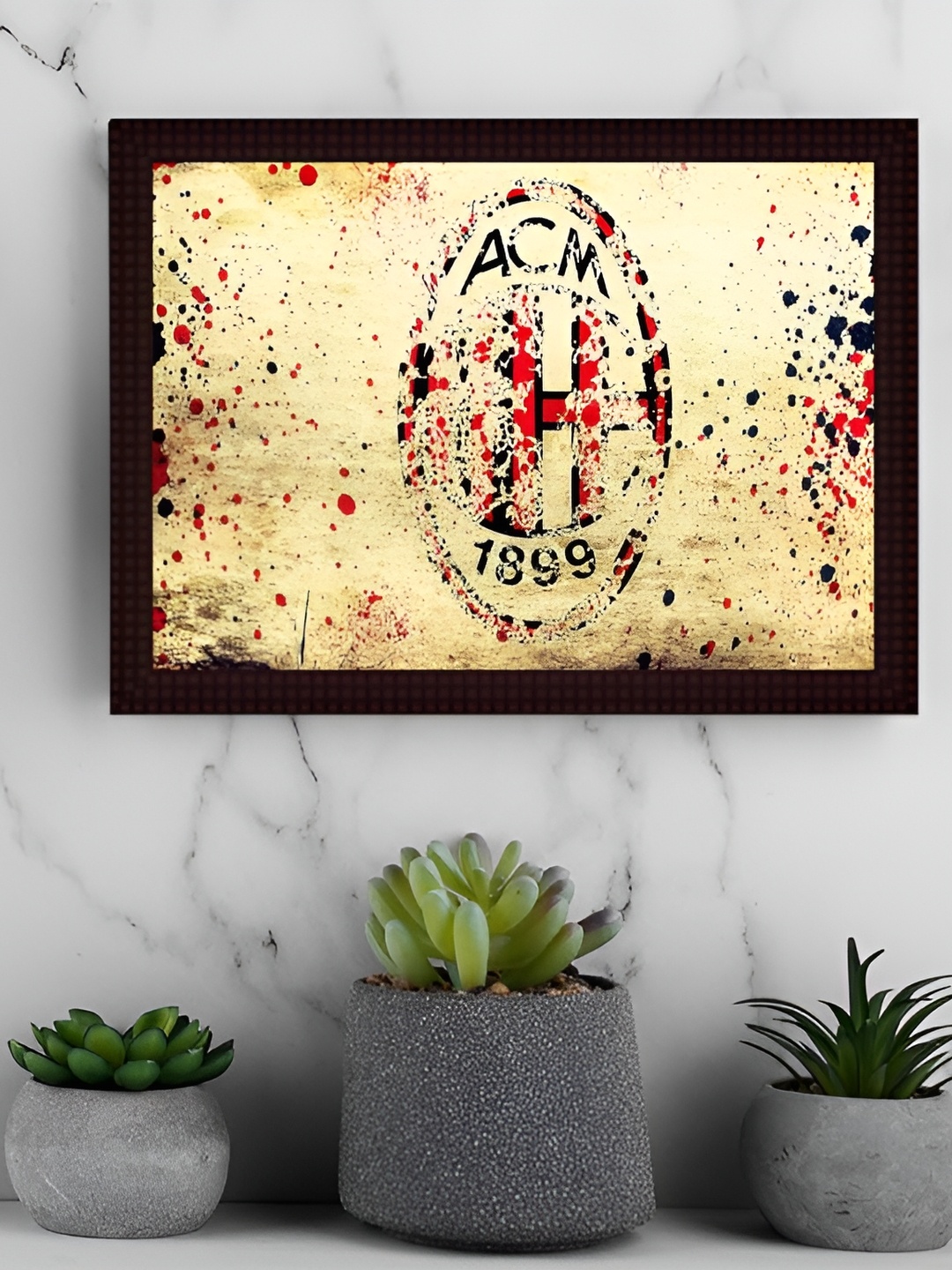 Tamatina Beige & Red Printed Wooden Wall Art