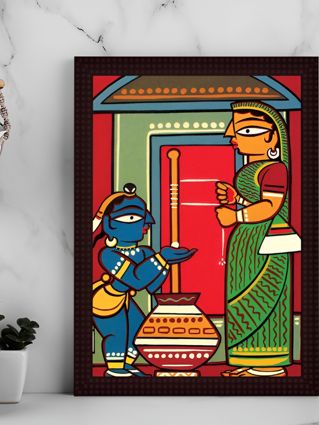 

Tamatina Blue & Green Canvas Little Krishna Religious Wall Painting Wall Art