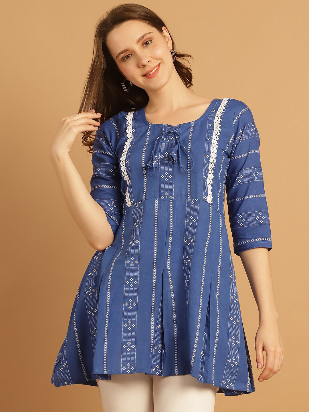 

Aarsha Floral Printed Pure Cotton A-Line Kurti, Blue