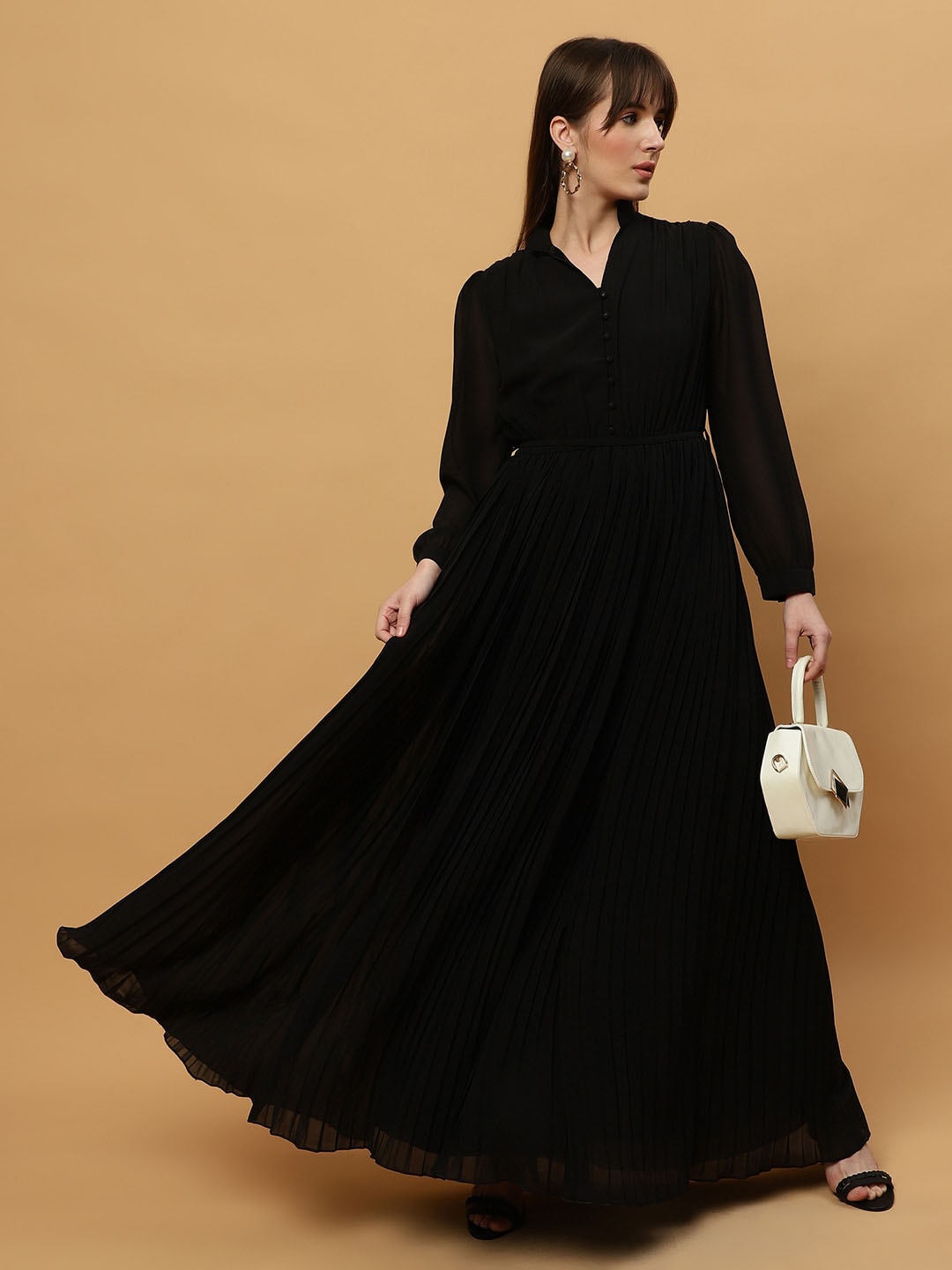 

Beatnik V-Neck Georgette Maxi Dress, Black