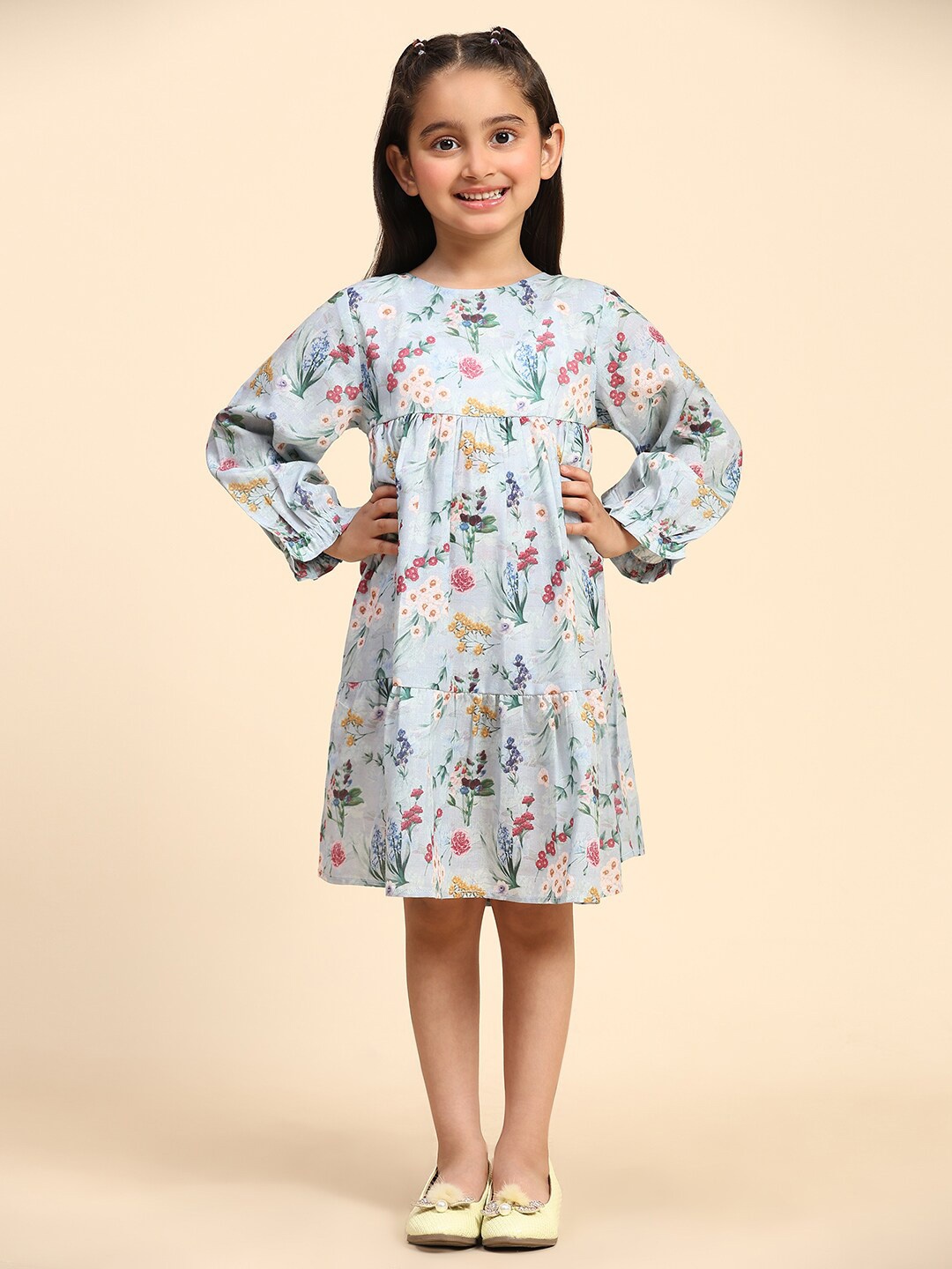 

Maaesa Girls Floral Print Puff Sleeve A-Line Dress, Blue