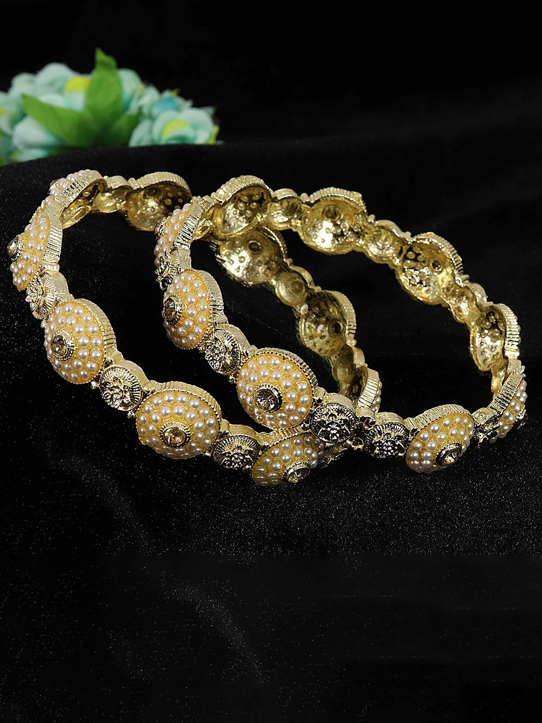 

NMII Set Of 2 Crystals Studded Bangles, Gold
