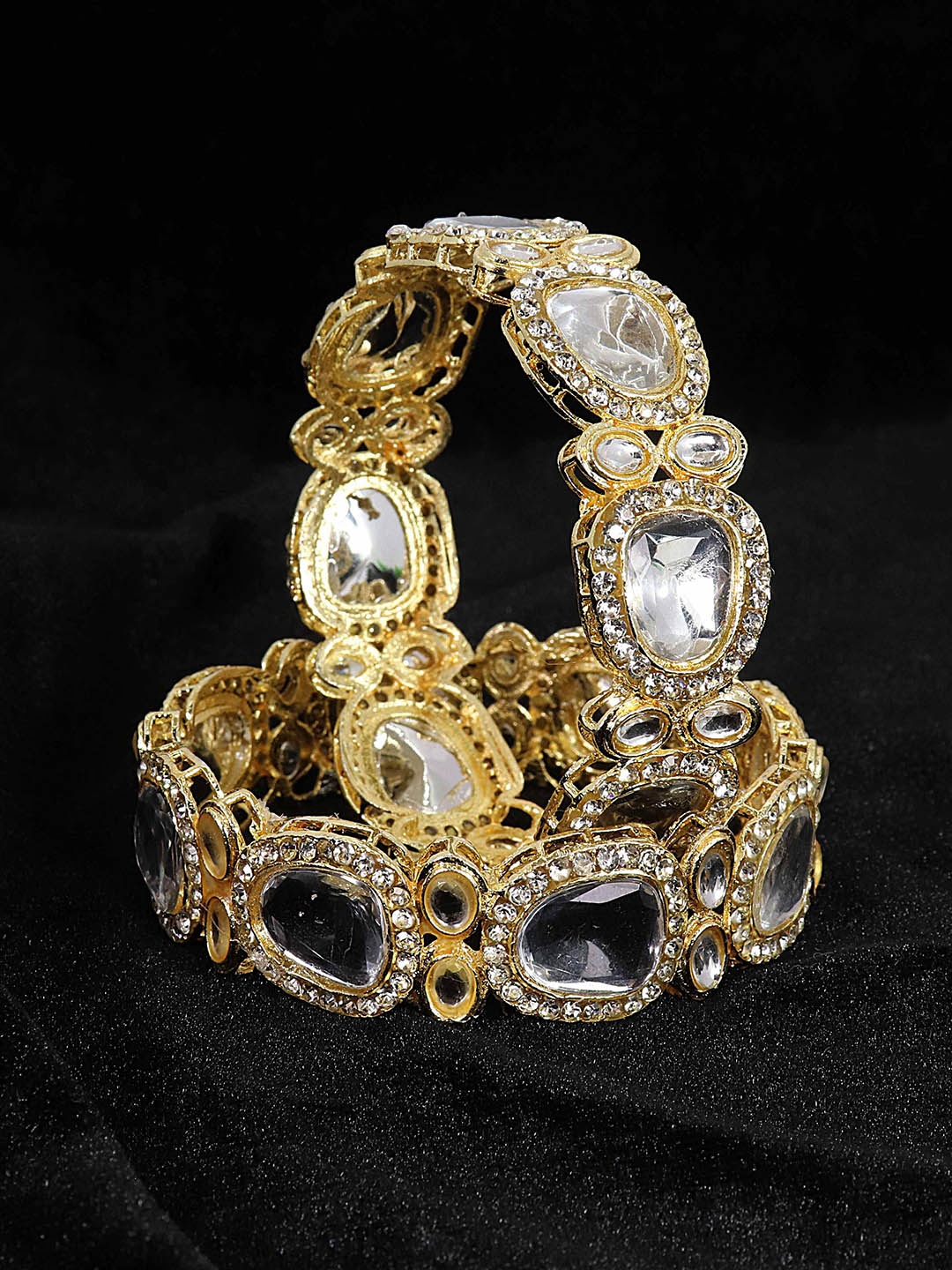 

NMII Set Of 2 Kundan & AD-Studded Bangles, Gold