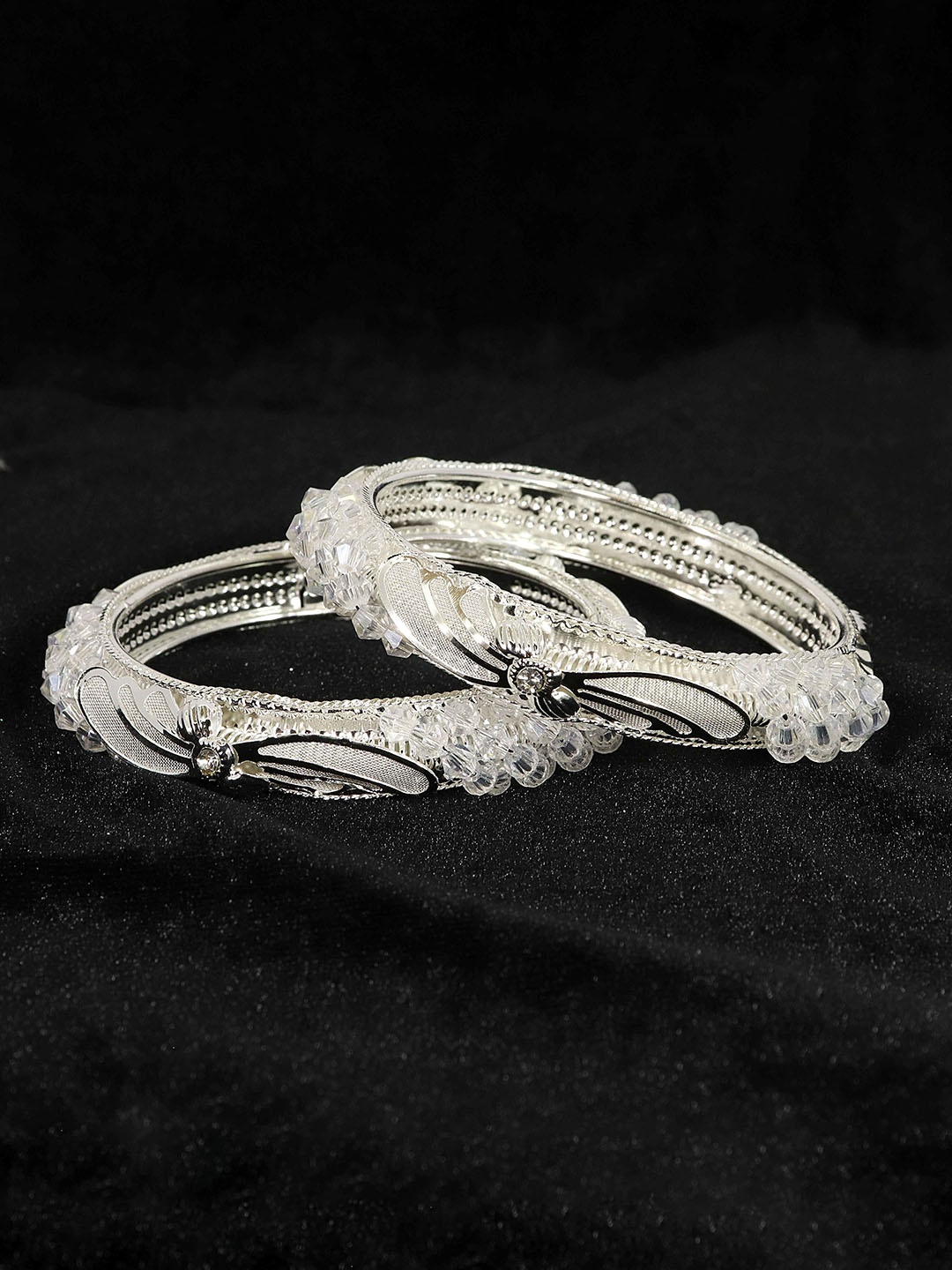 

NMII Set of 2 Crystal Studded Bangles, Silver