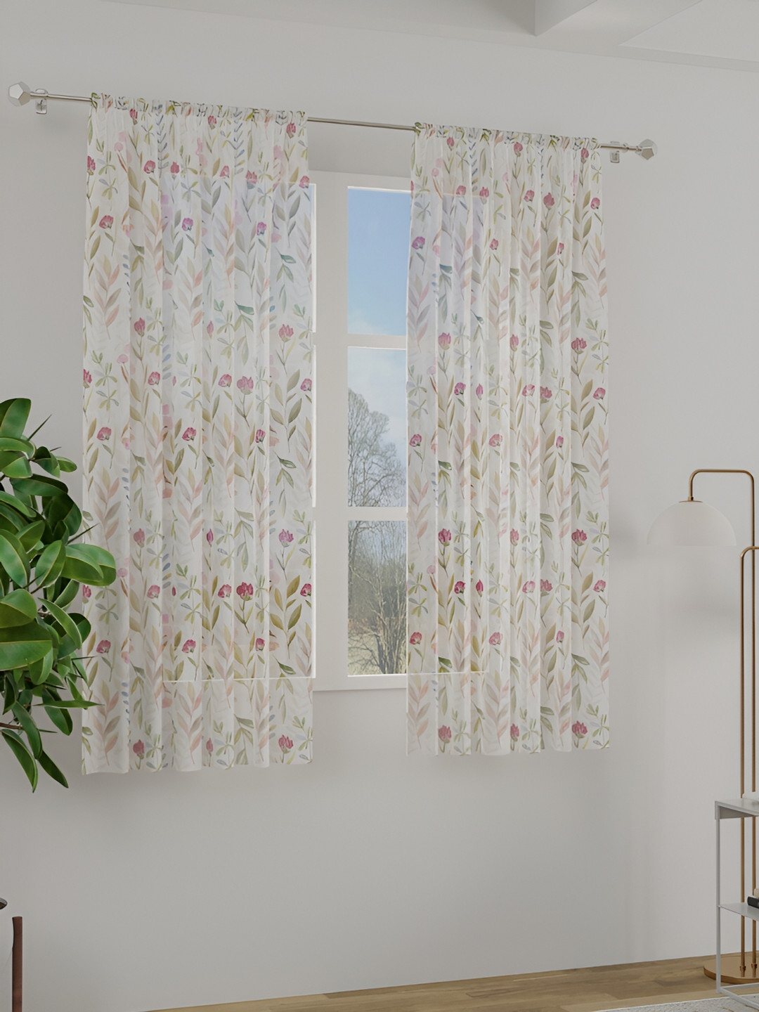 

ROSARA HOME White & Pink 2 Pieces Rod Pocket Window Curtains