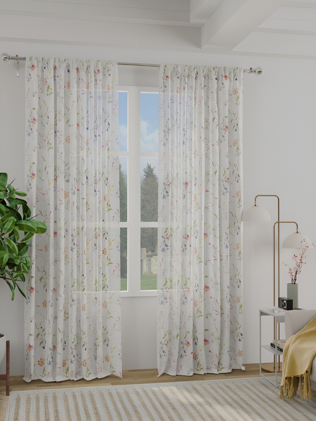 

ROSARA HOME White & Red 2 Pieces Floral Printed Long Door Curtains