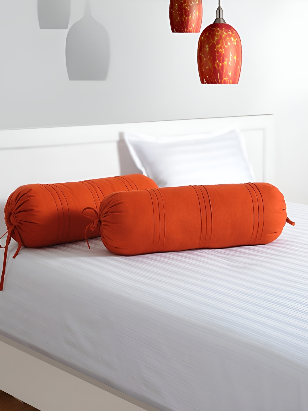 

SWAYAM 2-Pcs Rust Coloured Cotton Bolster Covers