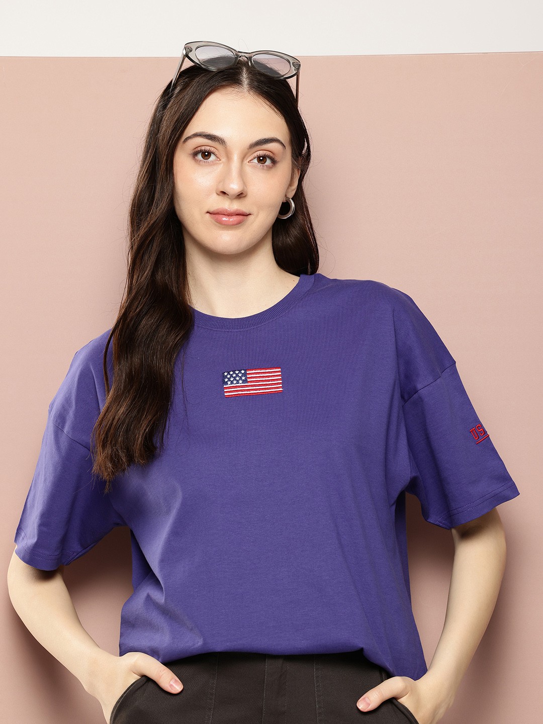 

Stormborn Printed Drop-Shoulder Sleeves Pure Cotton T-shirt, Navy blue