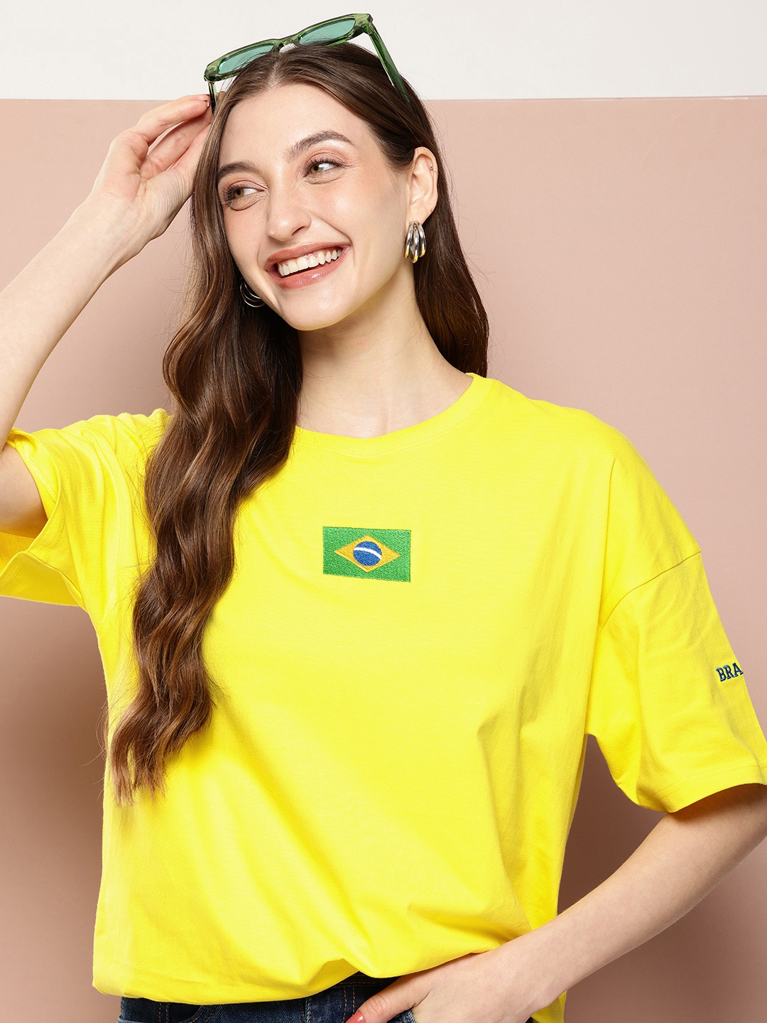 

Stormborn Printed Drop-Shoulder Sleeves Pure Cotton T-shirt, Yellow