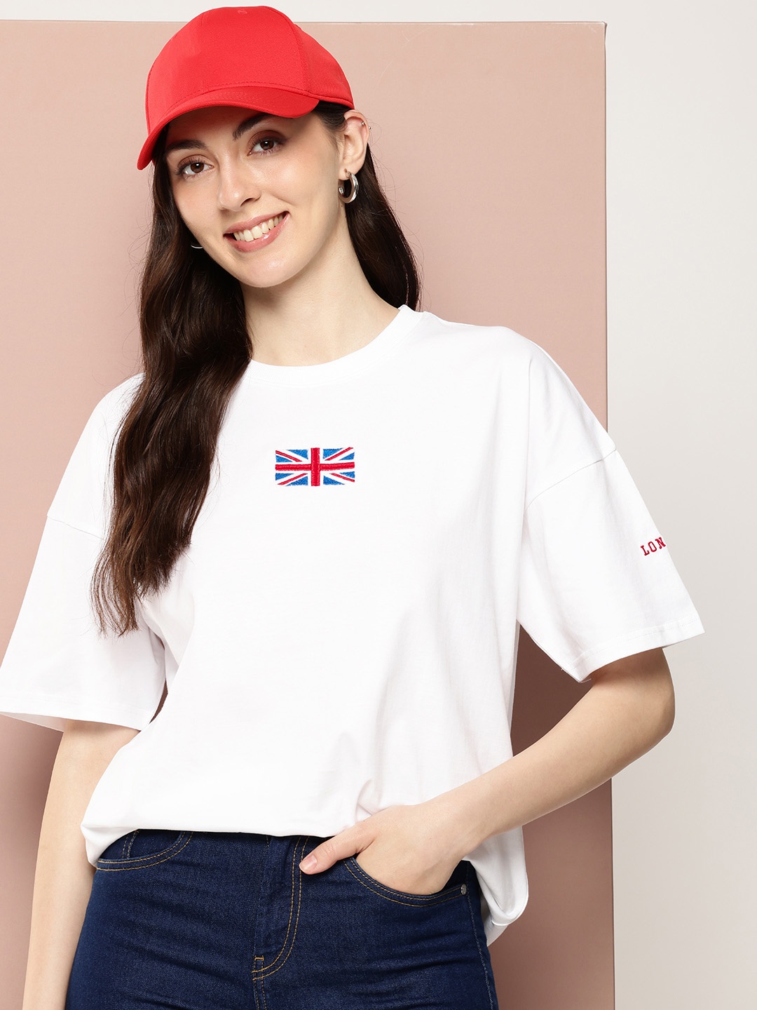 

Stormborn Printed Drop-Shoulder Sleeves Pure Cotton T-shirt, White