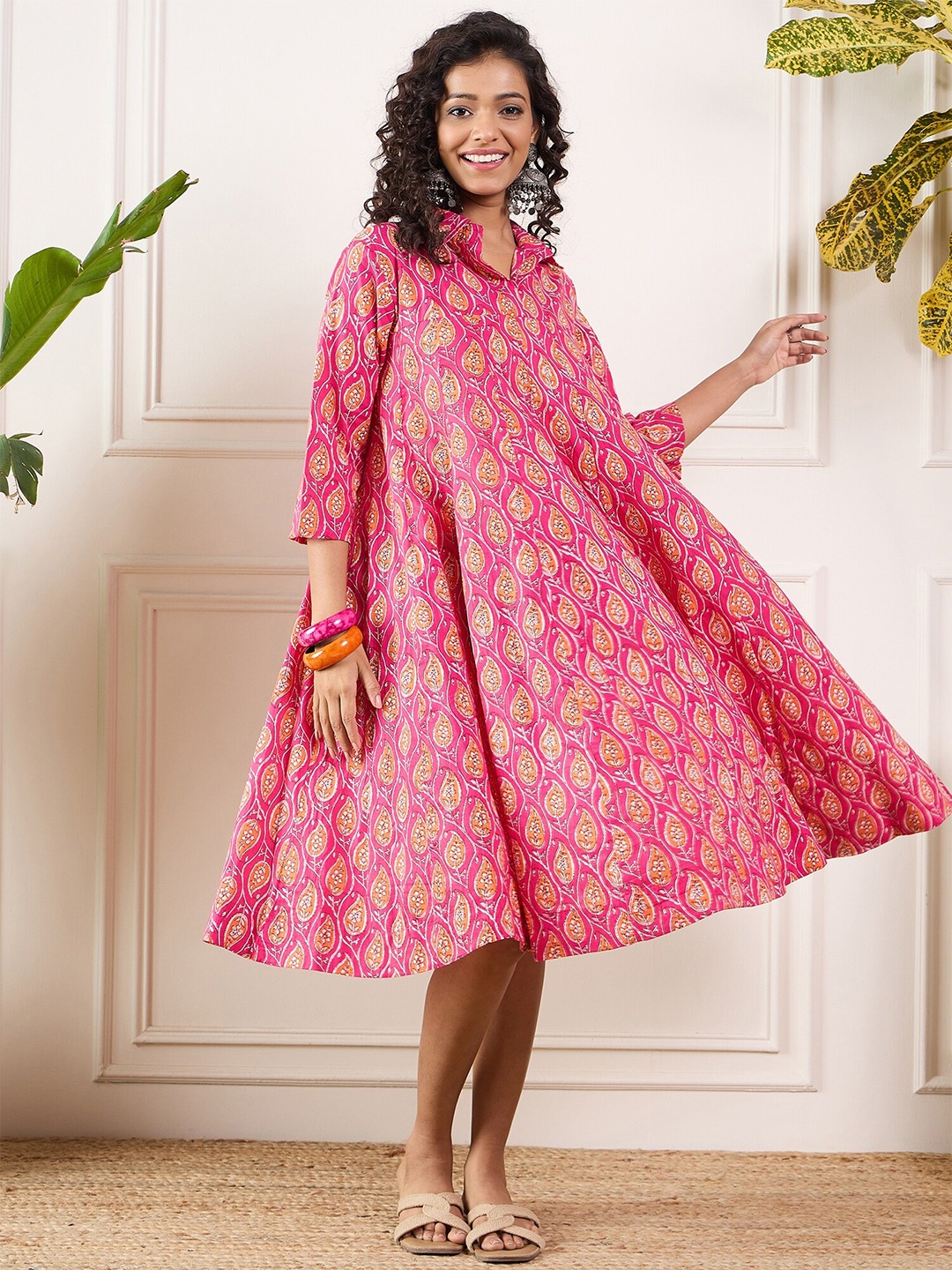

InWeave Floral Printed A-Line Midi Dress, Fuchsia