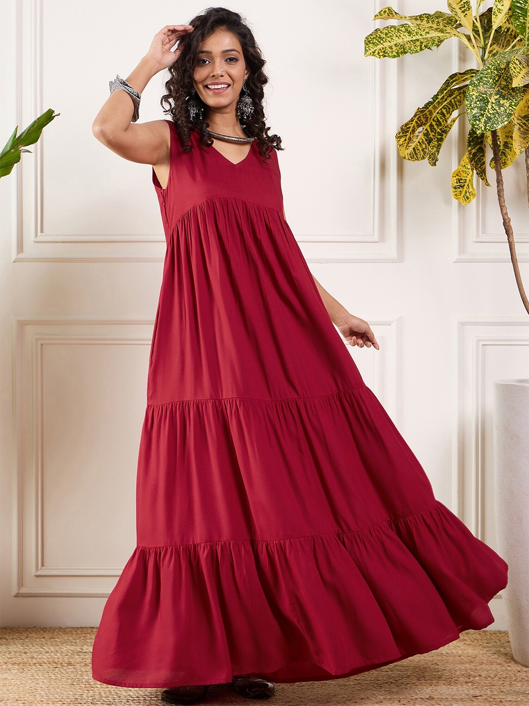 

InWeave Sleeveless Empire Maxi Dress, Maroon