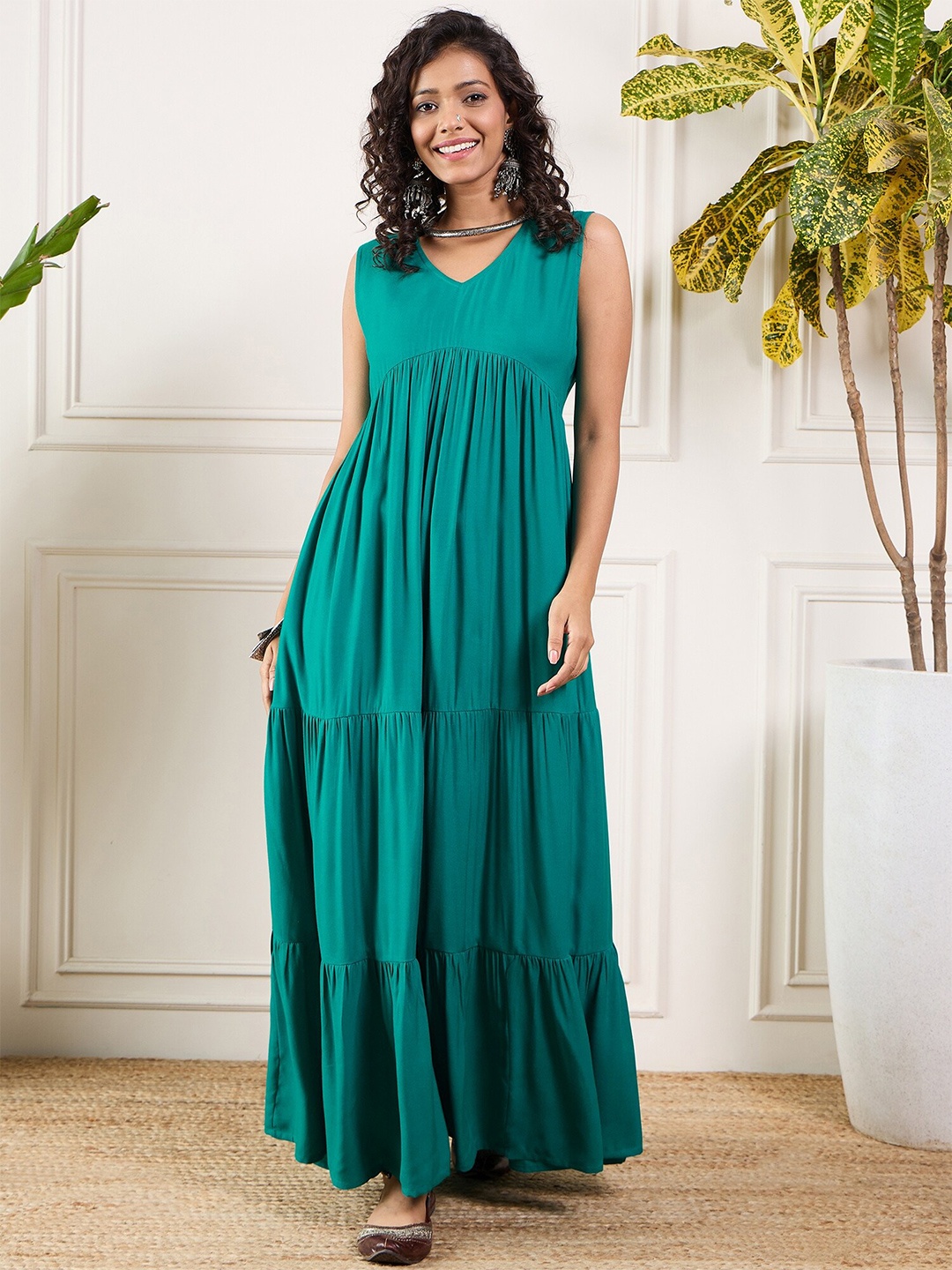 

InWeave V-Neck Maxi Tiered Dress, Teal