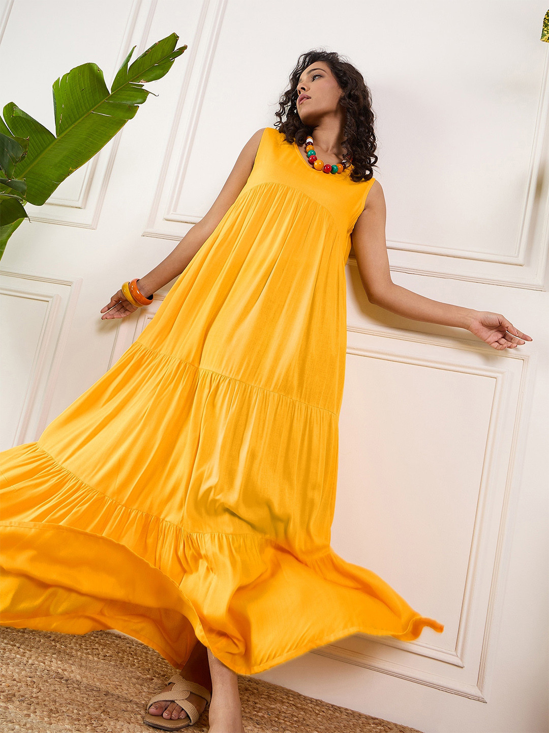 

InWeave V Neck Tiered Maxi Dress, Yellow