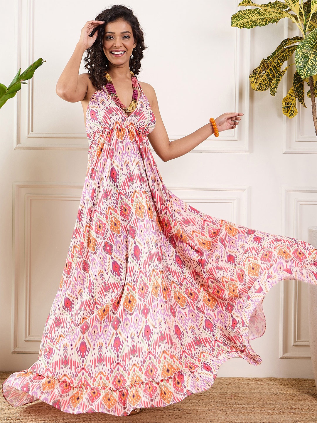 

InWeave Printed Shoulder Straps Maxi Dress, Off white