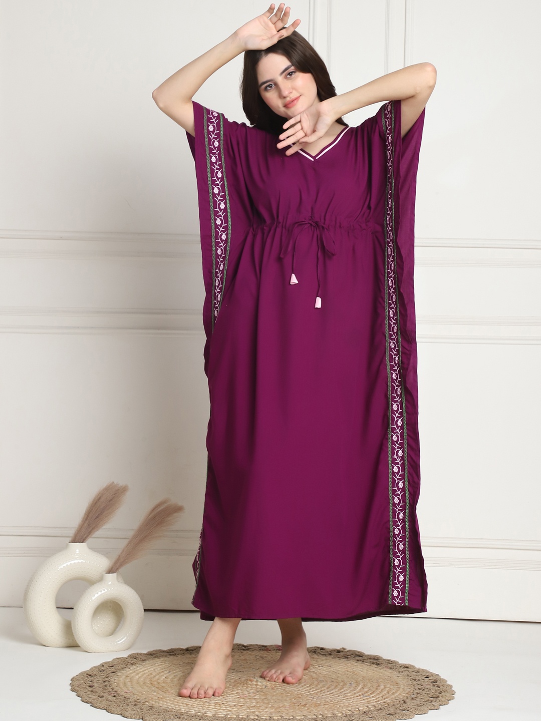 

Secret Wish Women V-Neck Maxi Kaftan Nightdress, Purple