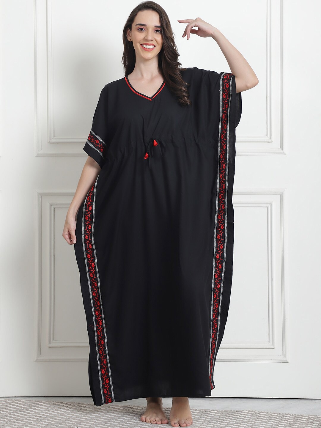 

Secret Wish Women V-Neck Maxi Kaftan Nightdress, Black