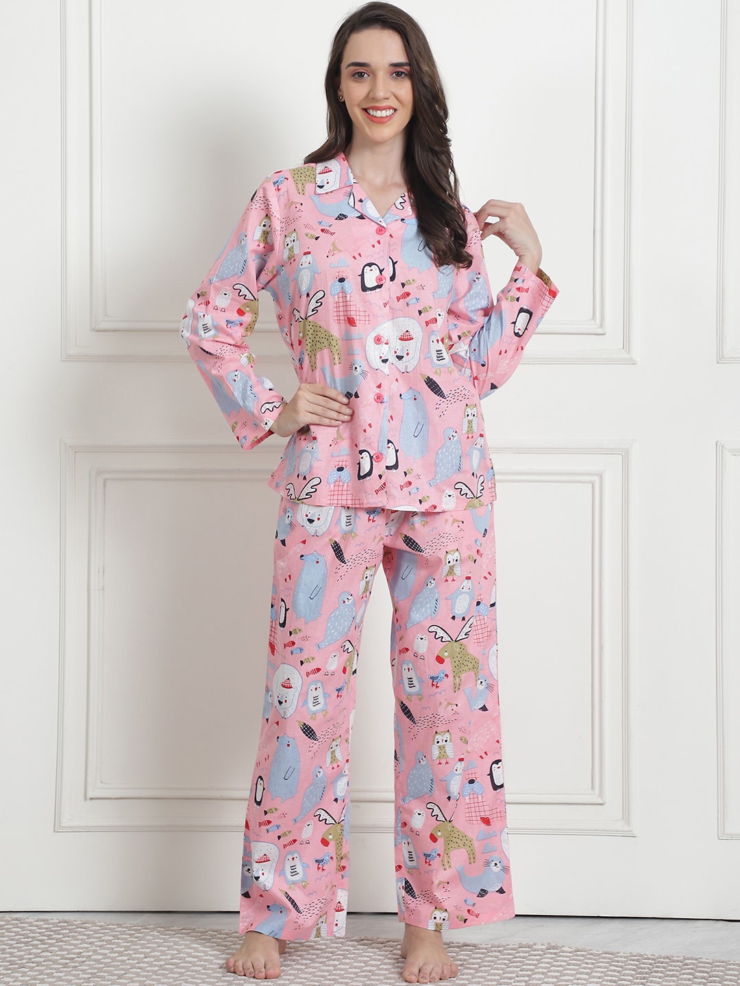 

Secret Wish Graphic Printed Pure Cotton Shirt With Pyjamas, Pink