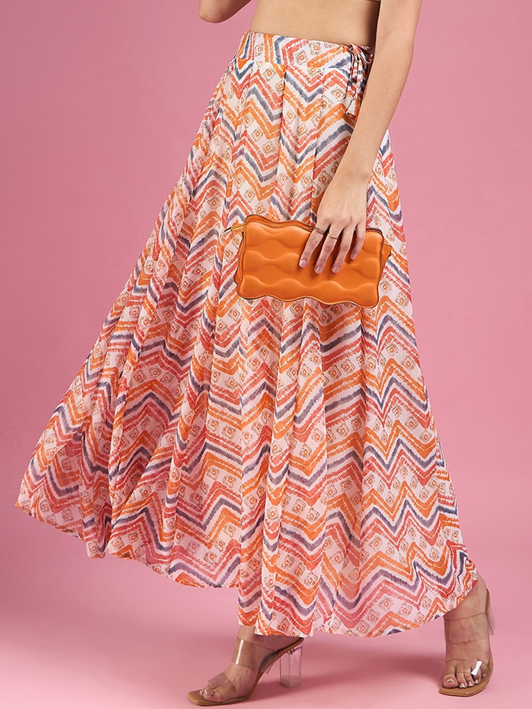 

Deewa Printed Georgette Flared Maxi Skirt, Orange