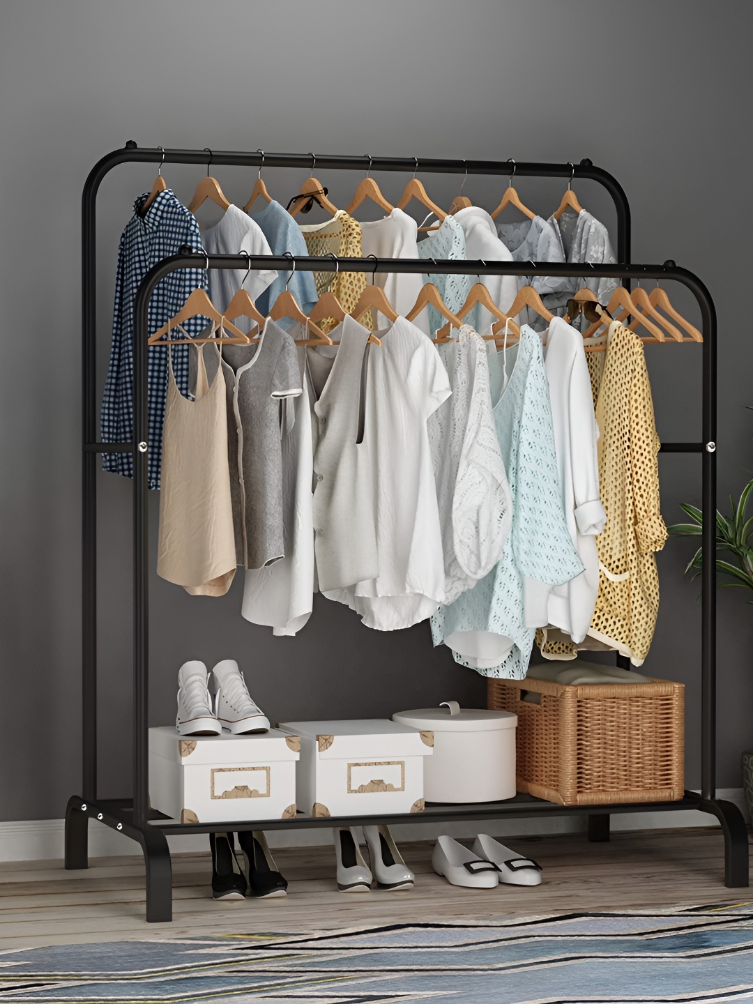 

KriShyam Black Double Rod Clothes Hanging Stand