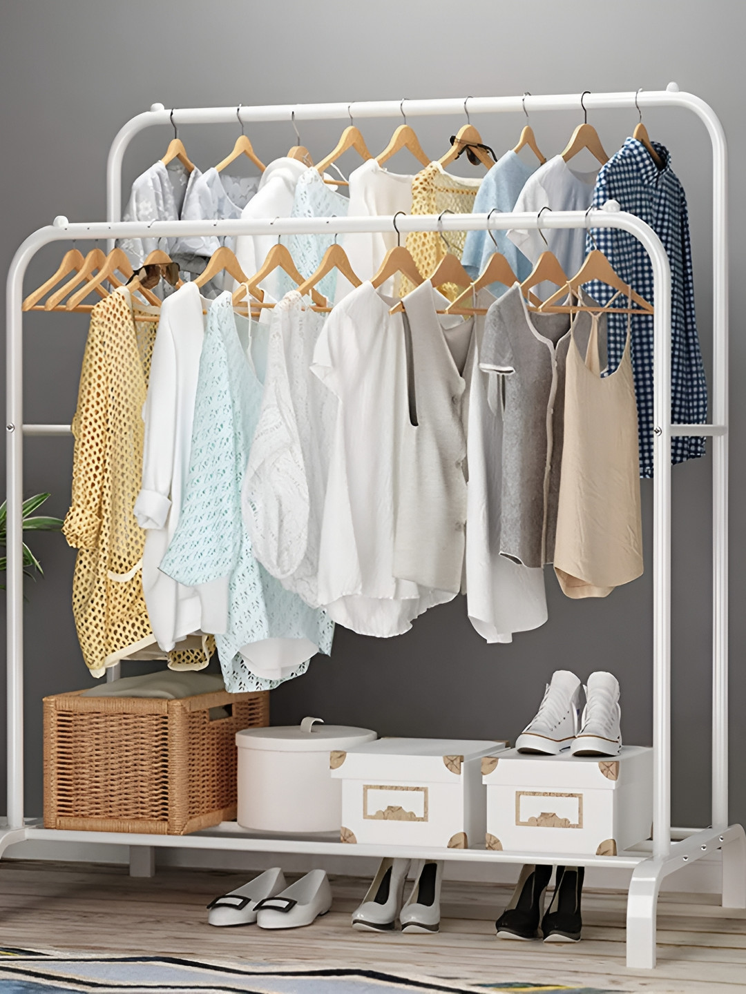 

KriShyam White Double Rod Clothes Hanging Stand