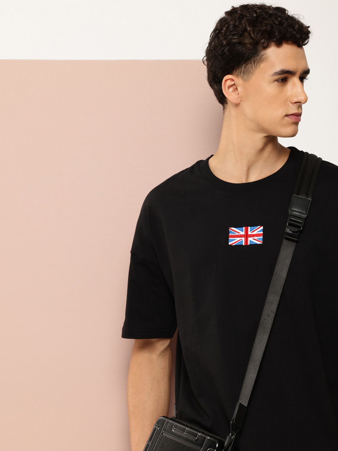 

Stormborn Drop-Shoulder Sleeves Oversized Pure Cotton Applique T-shirt, Black