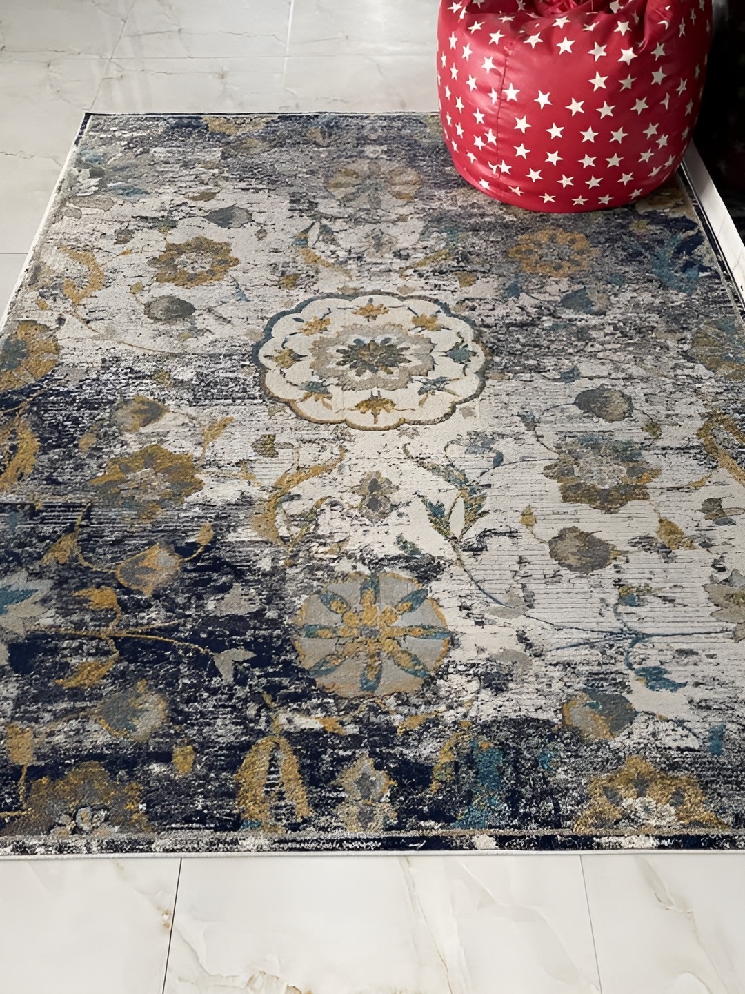 

Safiya Carpet Gold-Toned & Navy Blue Abstract Water Resistant Carpets