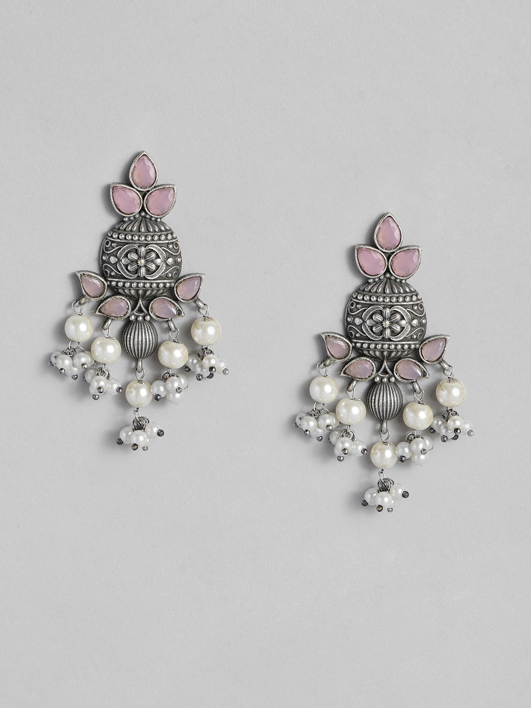 

AITIHYA Silver-Plated Stones-Studded & Beaded Teardrop Shaped Drop Earrings