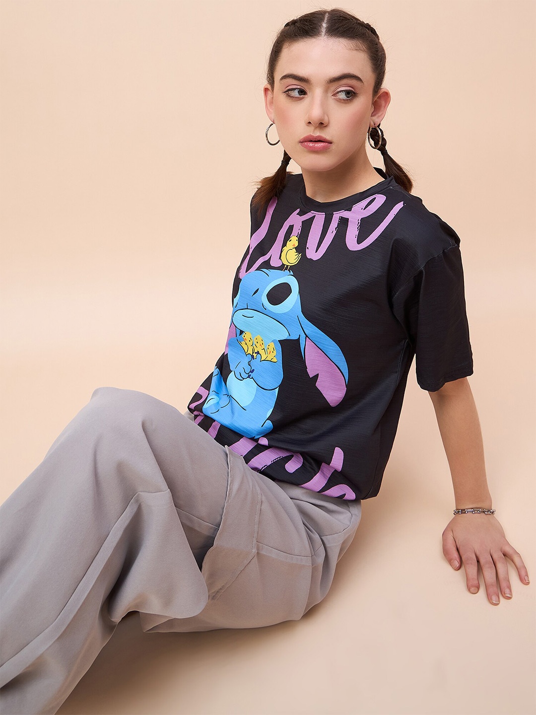 

Disney by DressBerry Black Relaxed Fit Graphic Disney Printed T-shirt