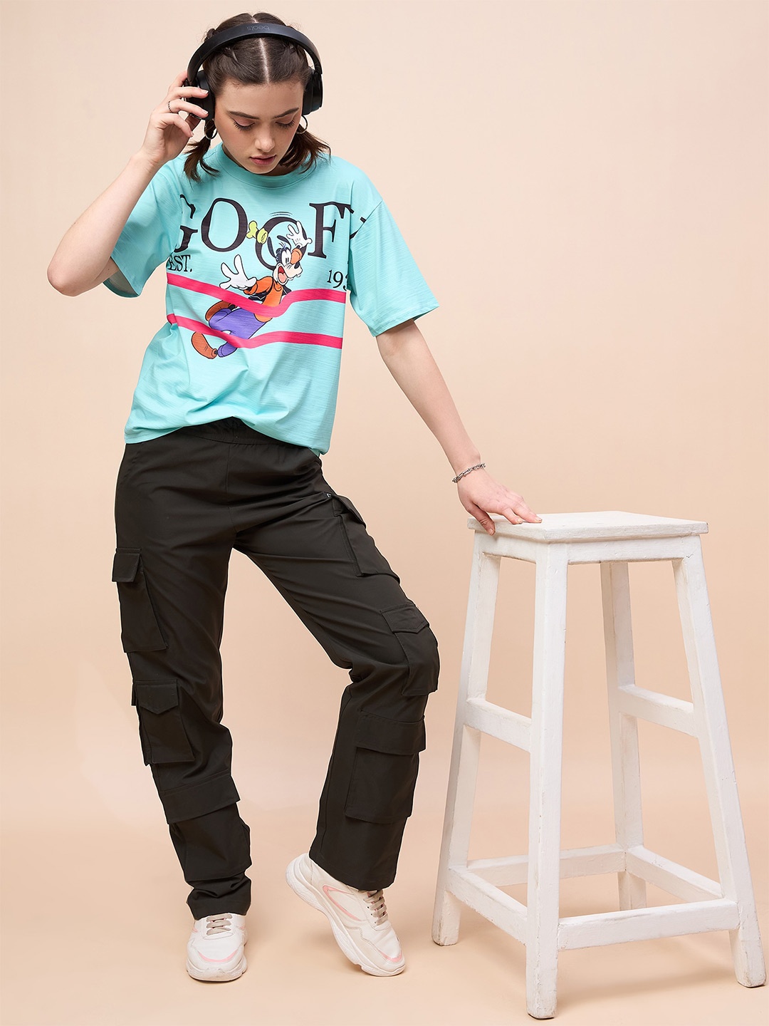 Disney by DressBerry Blue Relaxed Fit Typography Goofy Printed T-shirt