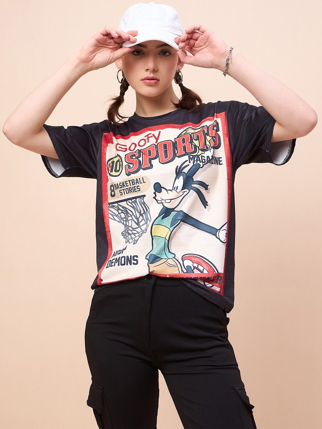 

Disney by DressBerry Black Relaxed Fit Graphic Printed Goofy T-shirt