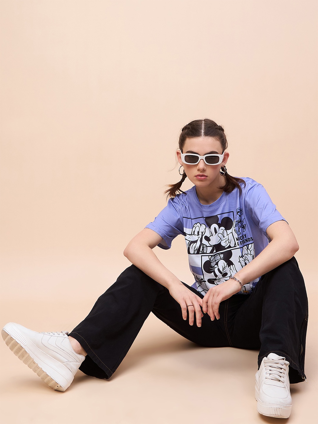

Disney by DressBerry Blue Graphic Printed Round Neck Fusion Relaxed Fit T-shirt