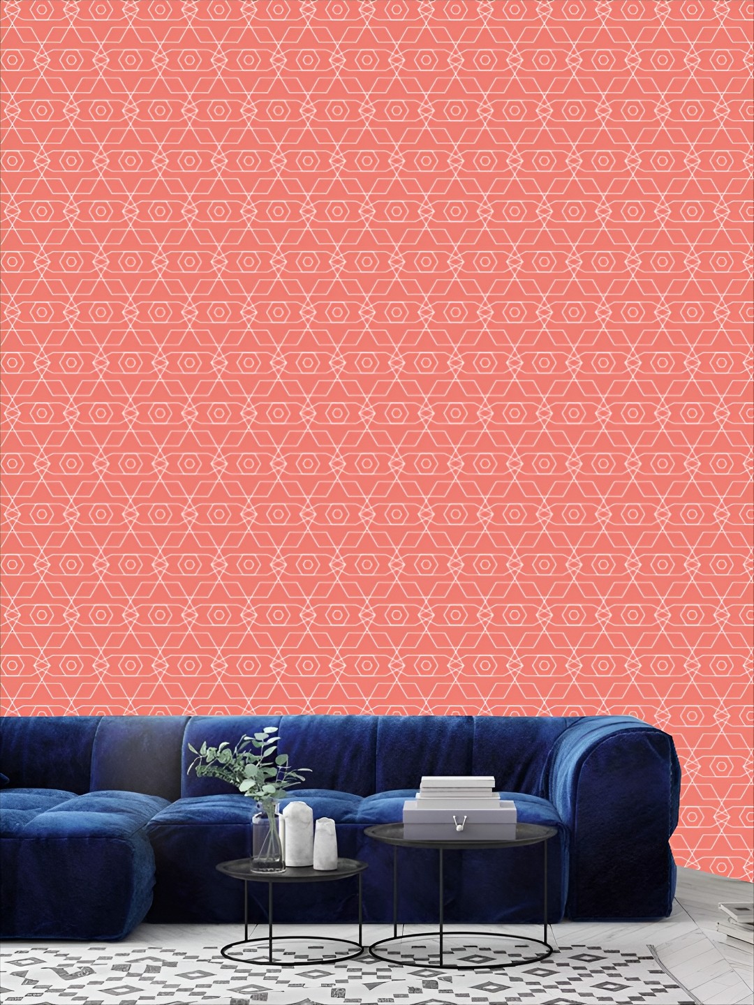 

KSHIRSA Peach & White 3D Geometric Printed Self-Adhesive Wallpaper
