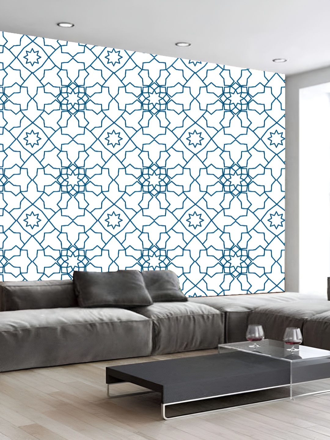 

KSHIRSA Blue & White 3D Geometric Printed Self-Adhesive Wallpaper
