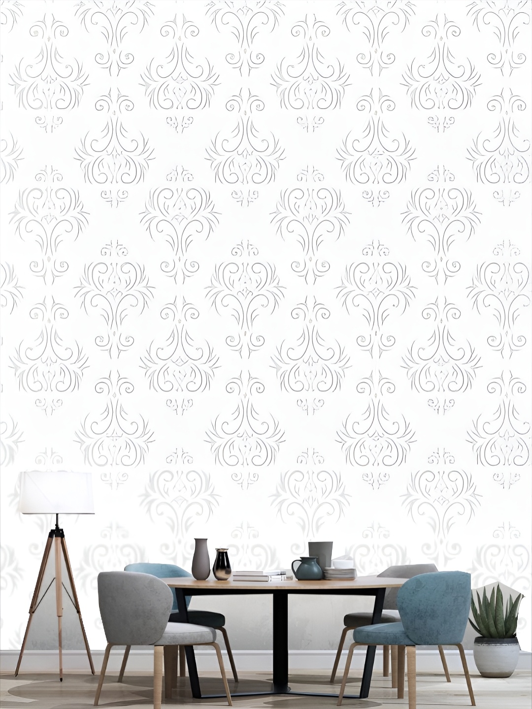 

KSHIRSA Grey & White Ethnic Motifs 3D Printed Self-Adhesive Wallpaper