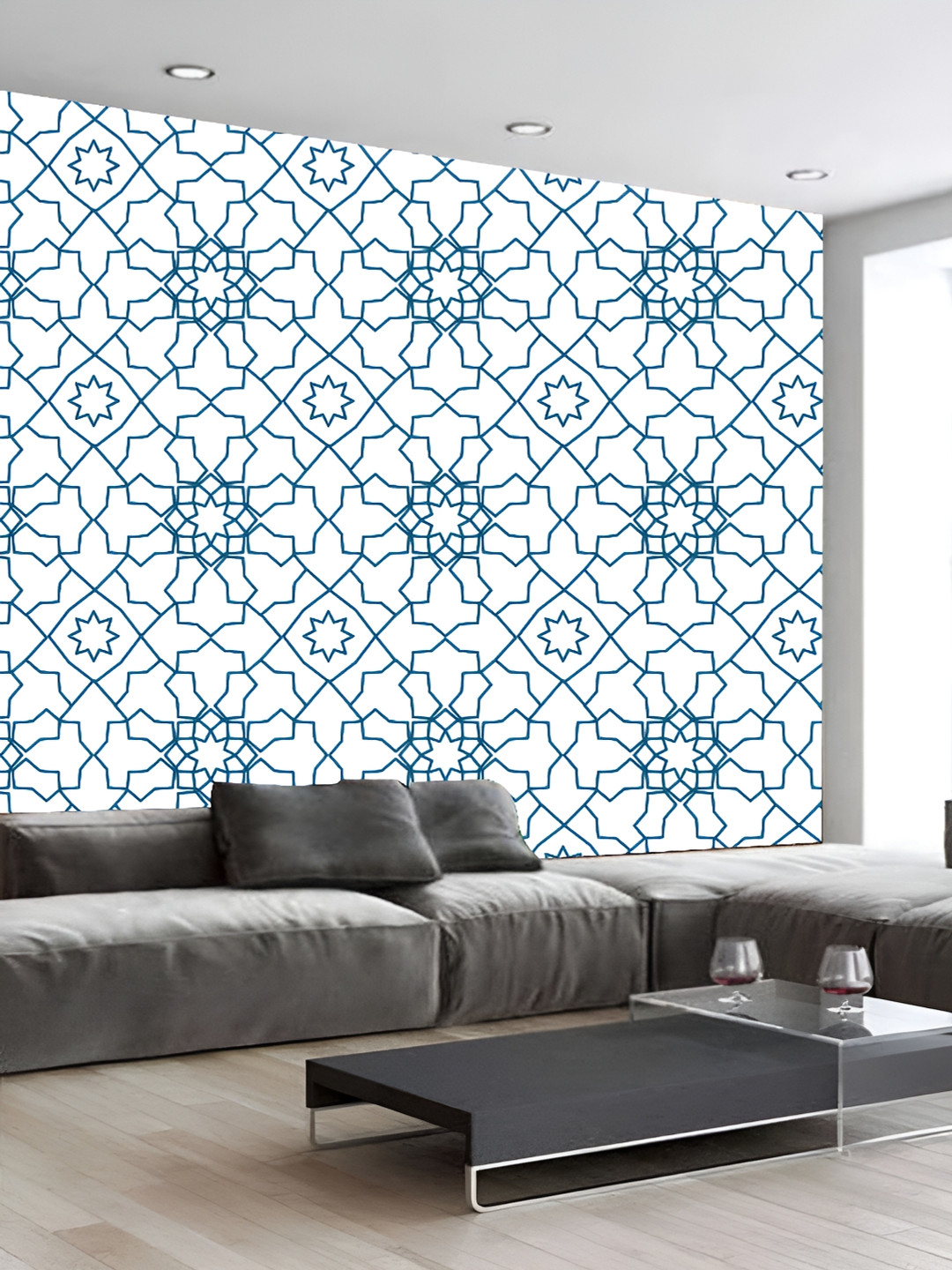 

KSHIRSA Blue & White Geometric 3D Printed Self-Adhesive Wallpaper