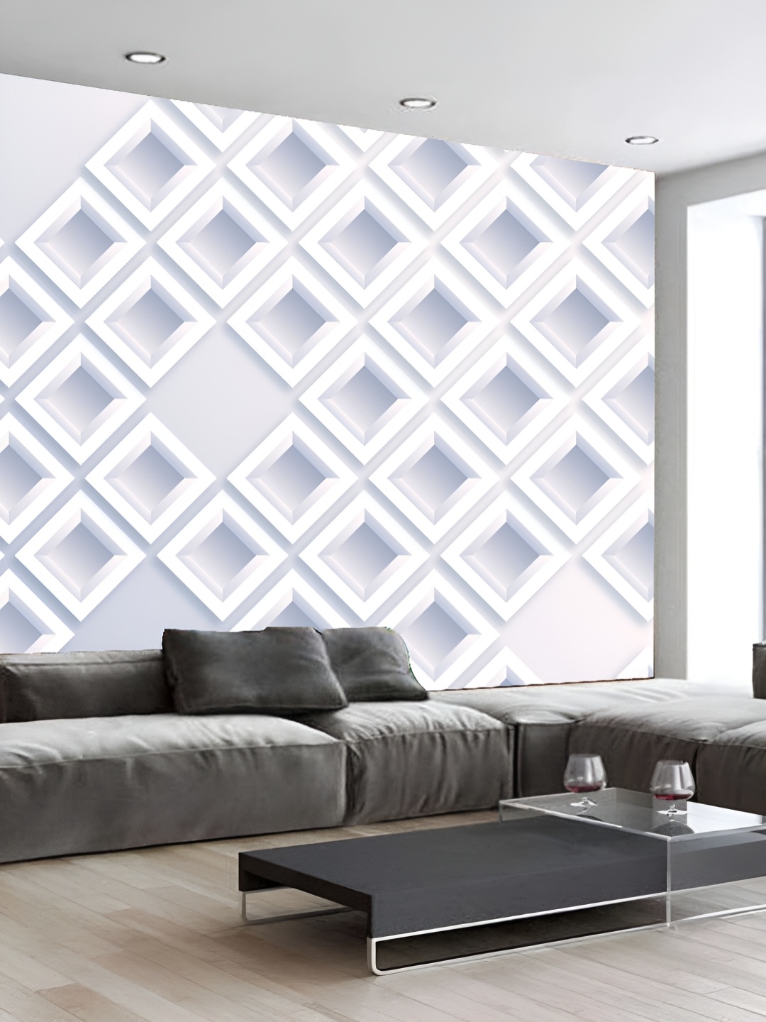 

KSHIRSA Blue & White 3D Printed Self-Adhesive Wallpaper