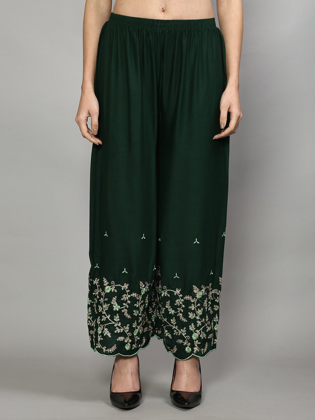 

Jinfo Women Ethnic Motifs Embroidered Palazzos, Green
