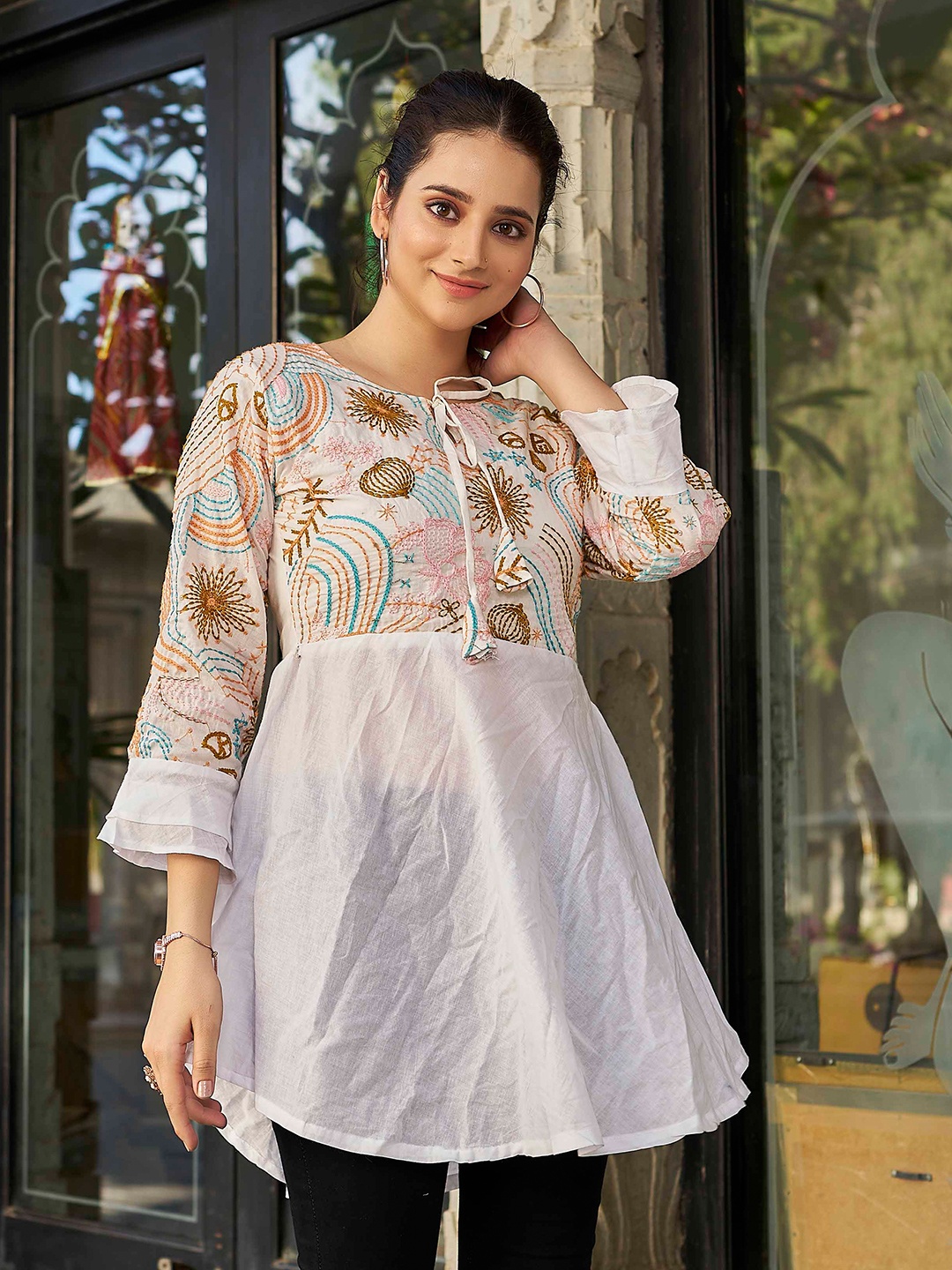 

Kesudi Embroidered Pure Cotton Tunic, White