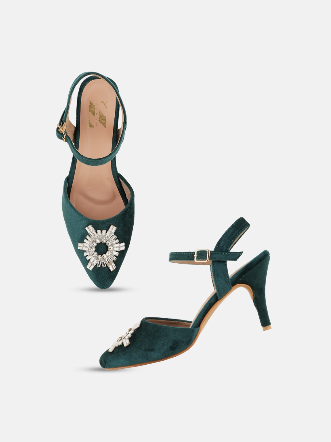 

DressBerry Green Embellished Slim Heeled Pumps