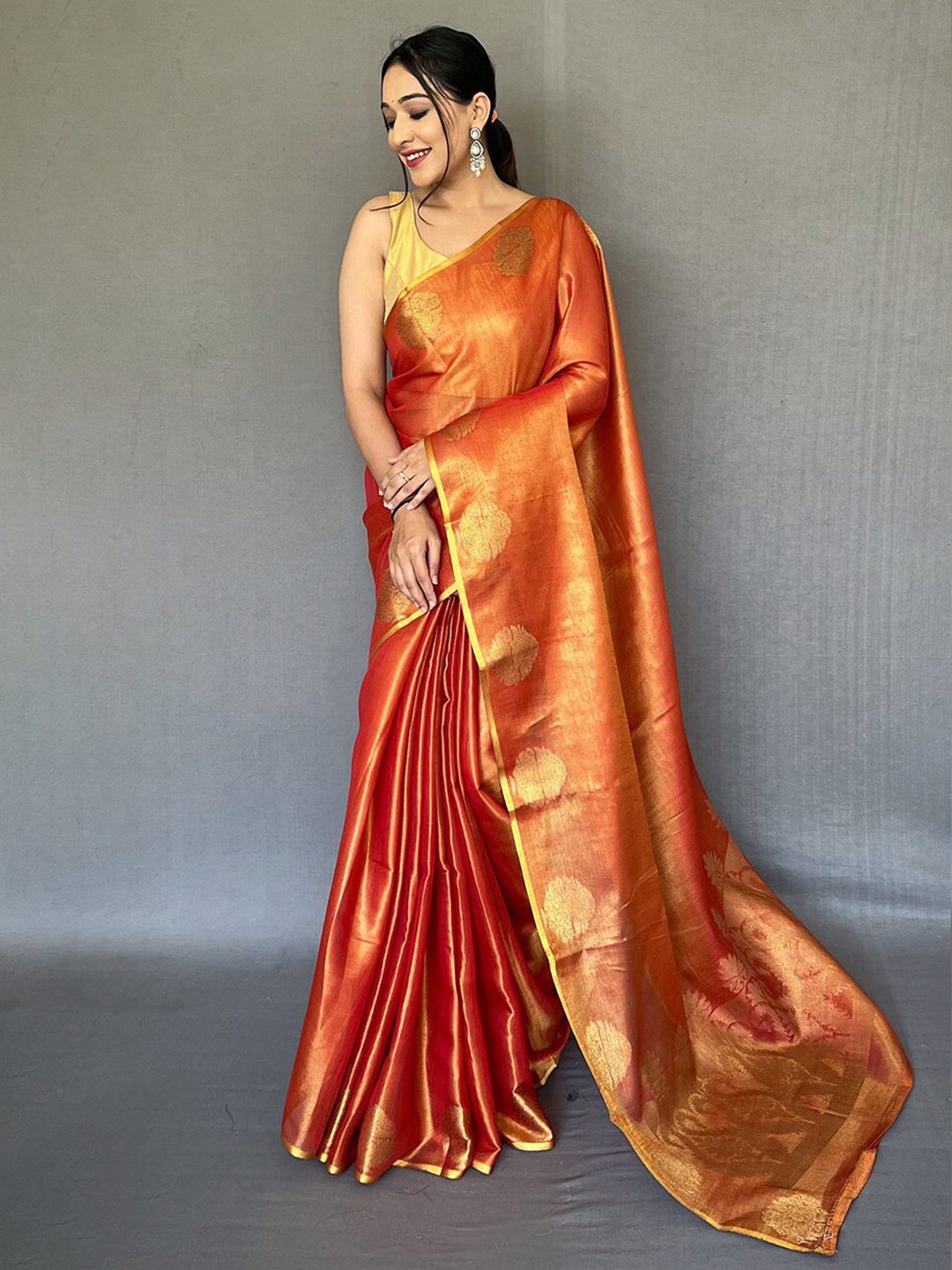 

MySilkLove Zari Tissue Banarasi Saree, Orange