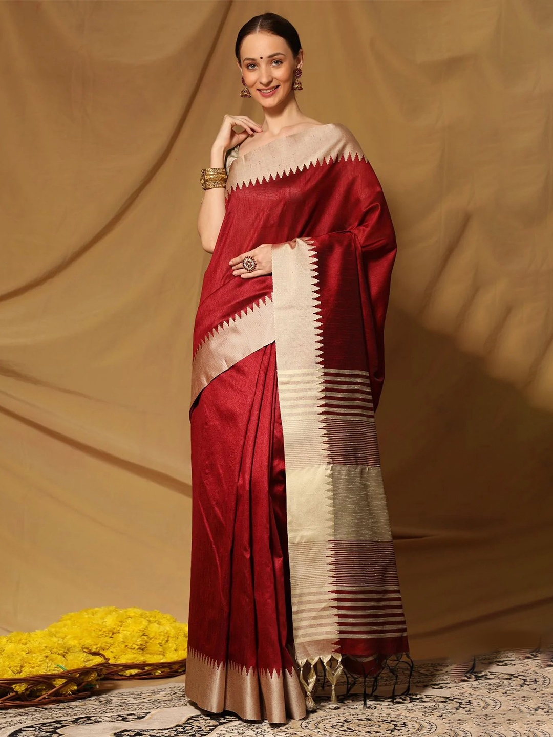 

MySilkLove Zari Silk Blend Bhagalpuri Saree, Red