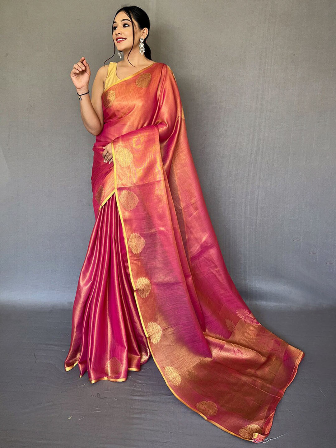 

MySilkLove Woven Design Zari Tissue Banarasi Saree, Pink
