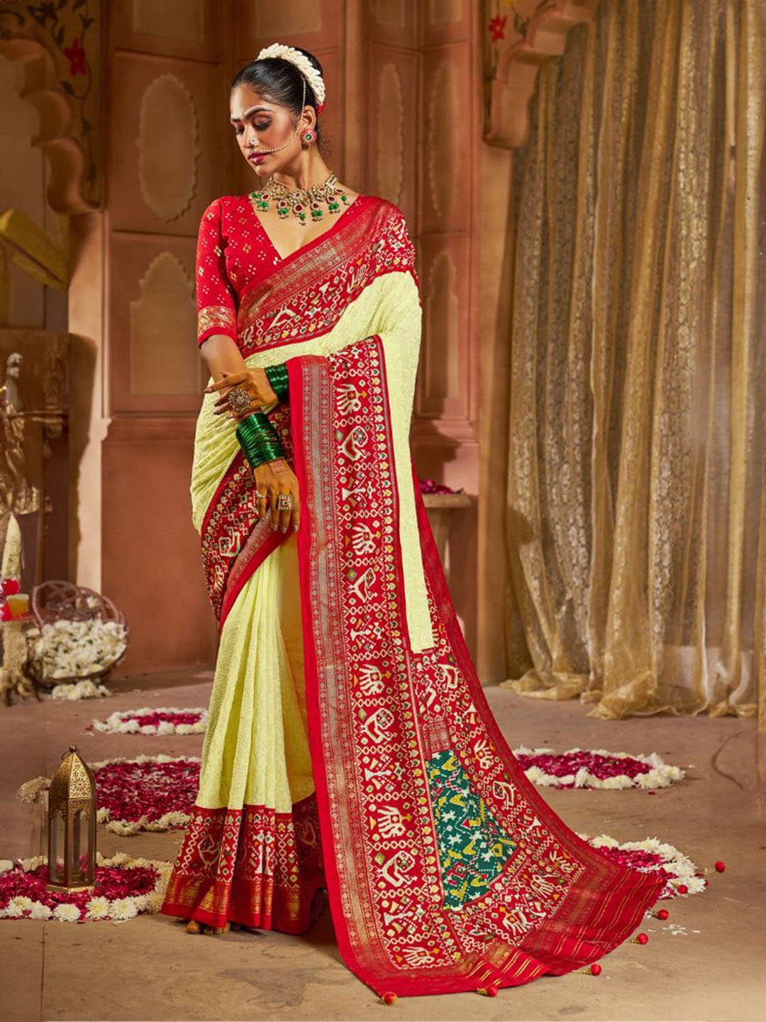 

MySilkLove Paisley Embroidered Silk Blend Fusion Saree, Yellow