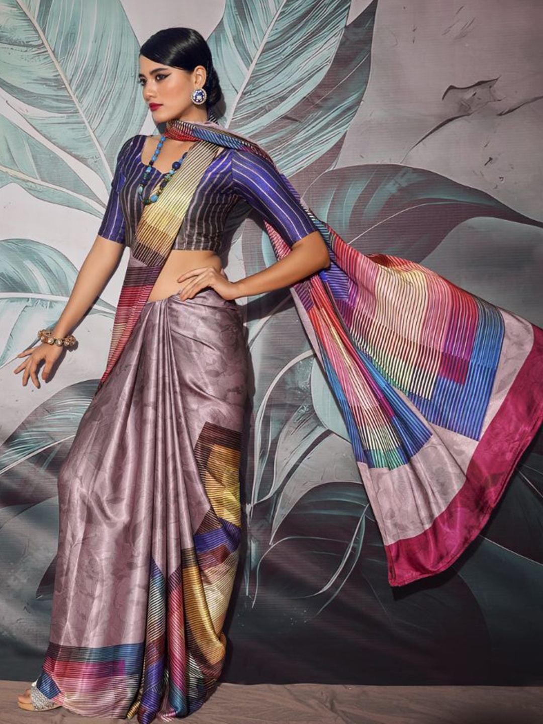 

MySilkLove Satin Saree, Purple