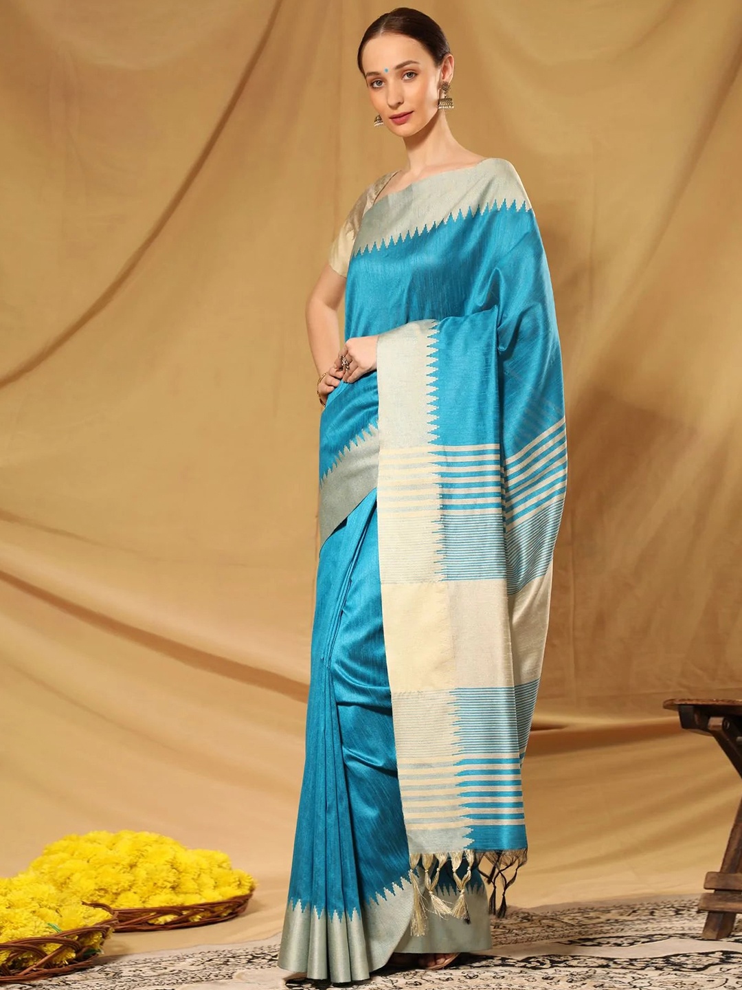 

MySilkLove Zari Silk Blend Handloom Bhagalpuri Saree, Blue