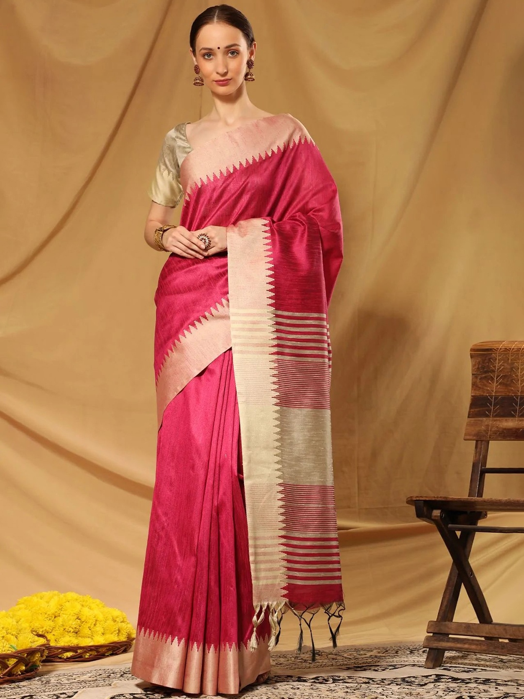 

MySilkLove Zari Silk Blend Bhagalpuri Saree, Pink
