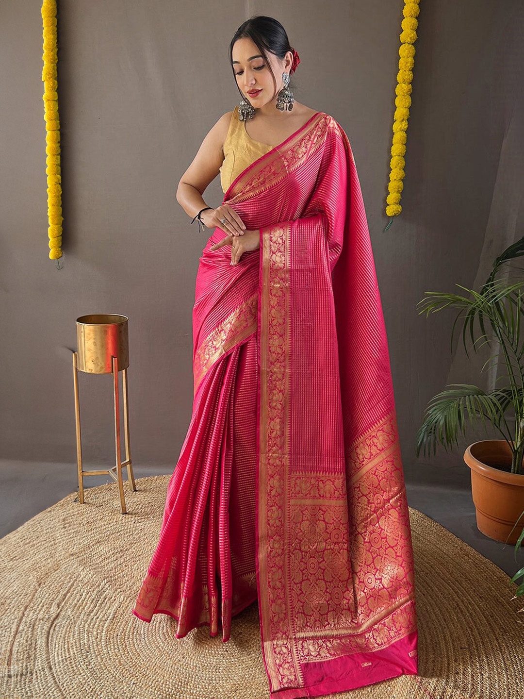 

MySilkLove Woven Design Zari Organza Saree, Pink