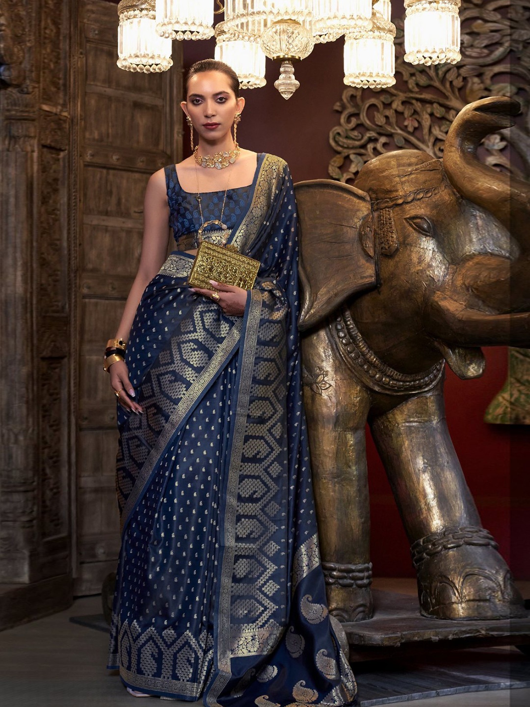 

MySilkLove Woven Design Zari Satin Banarasi Saree, Blue