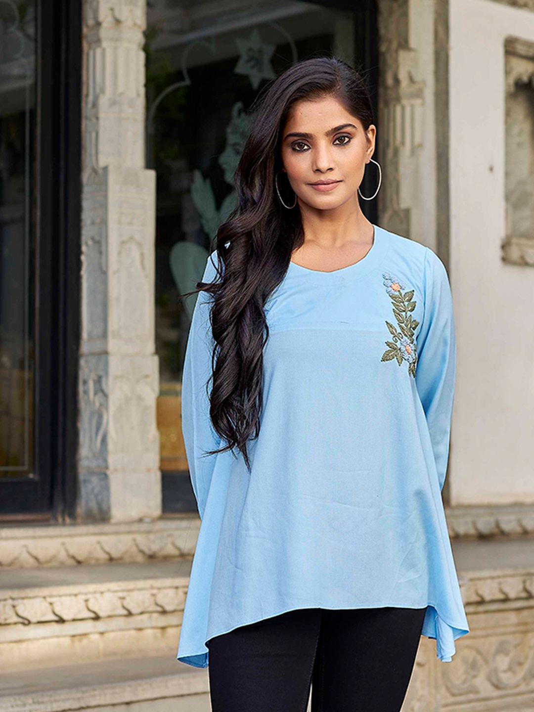 

PEACH PIPER Embroidery Detailed Tunic, Sea green